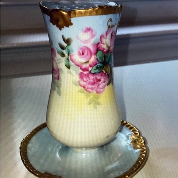 Rare Limogrs Hat Pin Floral Vase with Gold and Pink Accents - Picture 2 of 4